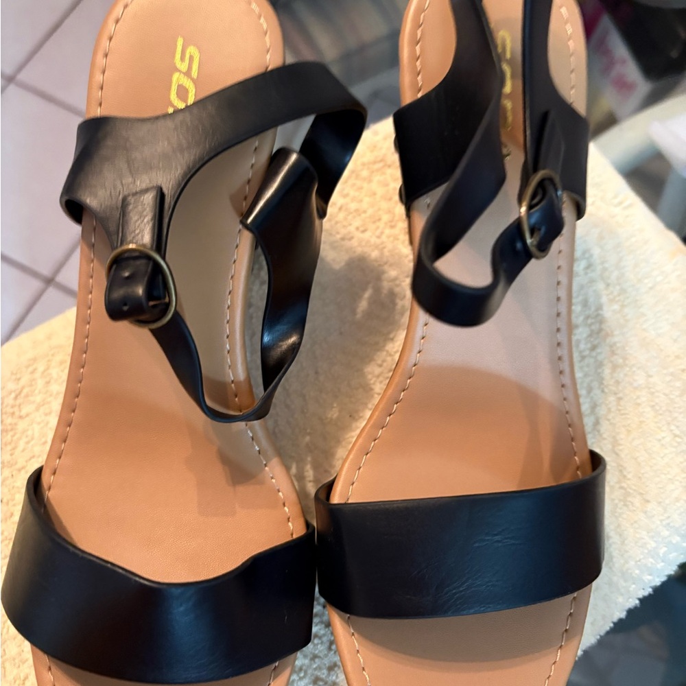 Soda Black Strappy Sandals